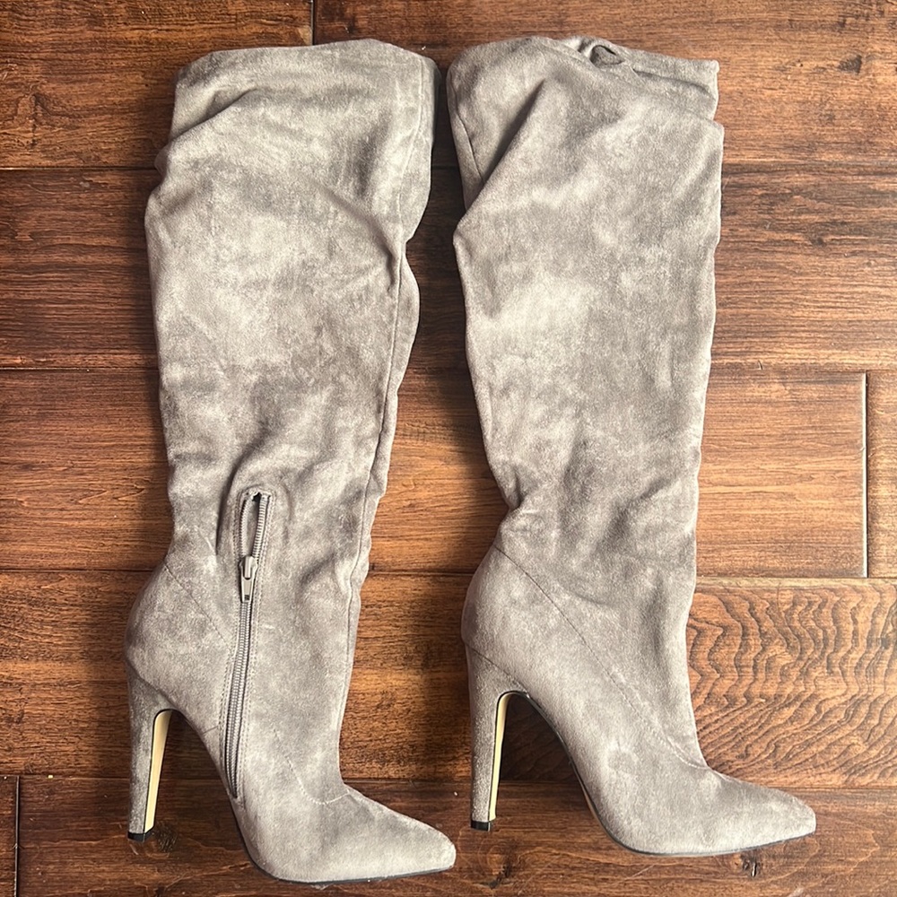 Forever 21 slouchy boots. Damsel style name. Grey